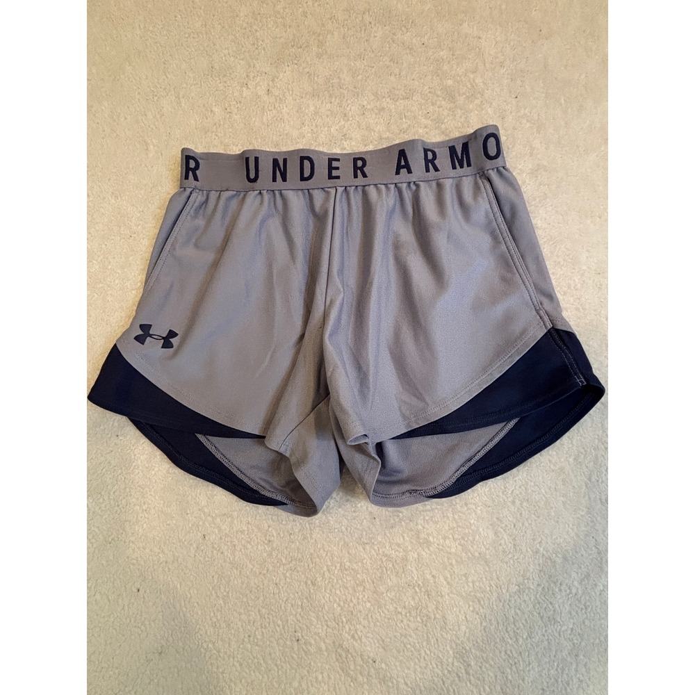 Under Armour Womens Play Up Shorts Grey Navy Blue Athletic Running Gym Size S